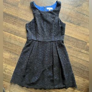 Tori Richard Black Eyelet Dress with Blue Lining and Pockets